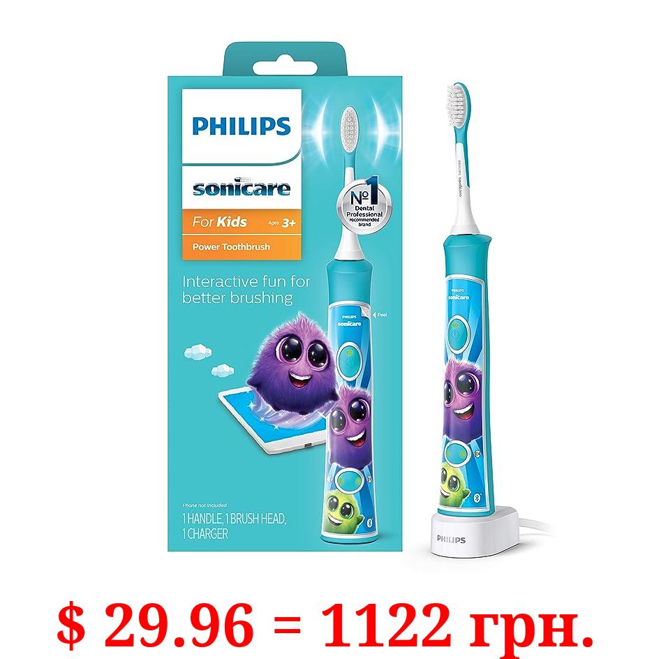 Philips Sonicare for Kids 3+ Bluetooth Connected Rechargeable Electric Power Toothbrush, Interactive for Better Brushing, Turquoise, HX6321/02