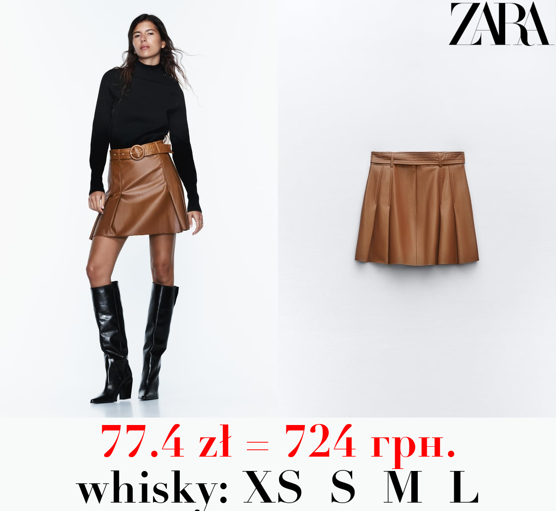 LEATHER EFFECT BOX PLEAT MINI SKIRT