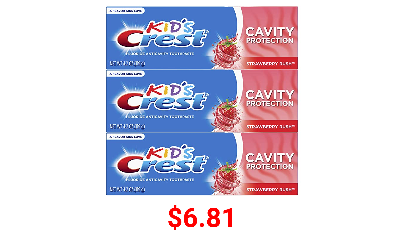 Crest Kid's Cavity Protection Fluoride Toothpaste, Strawberry Rush, 3 Count