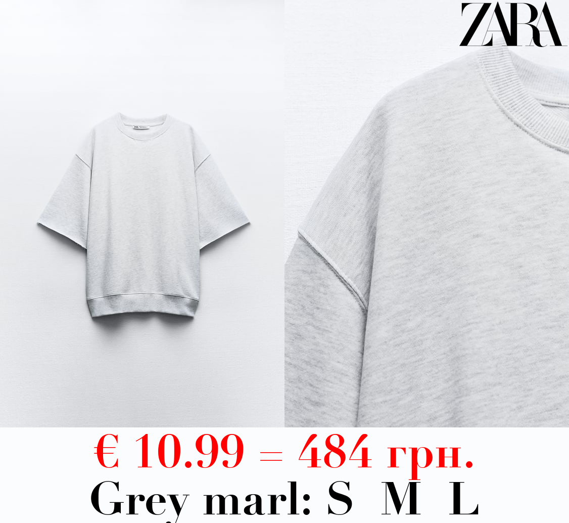 FADED-EFFECT SHORT SLEEVE PLUSH SWEATSHIRT