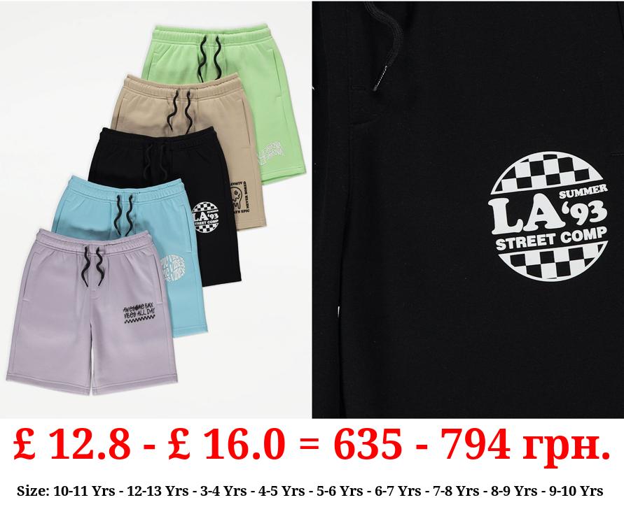 LA Vibes Slogan Skate Sweat Shorts 5 Pack