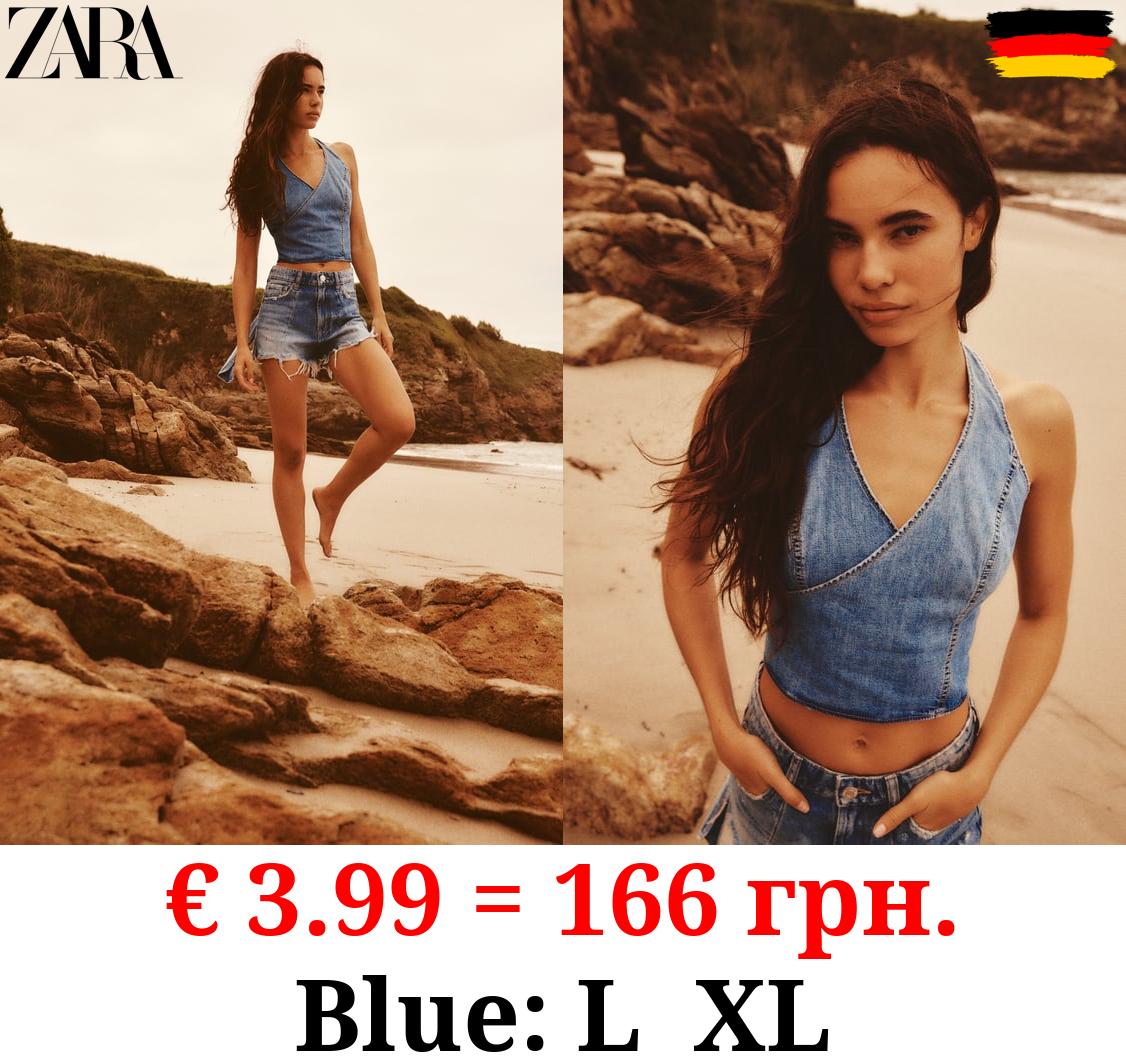 TRF DENIM SURPLICE TOP