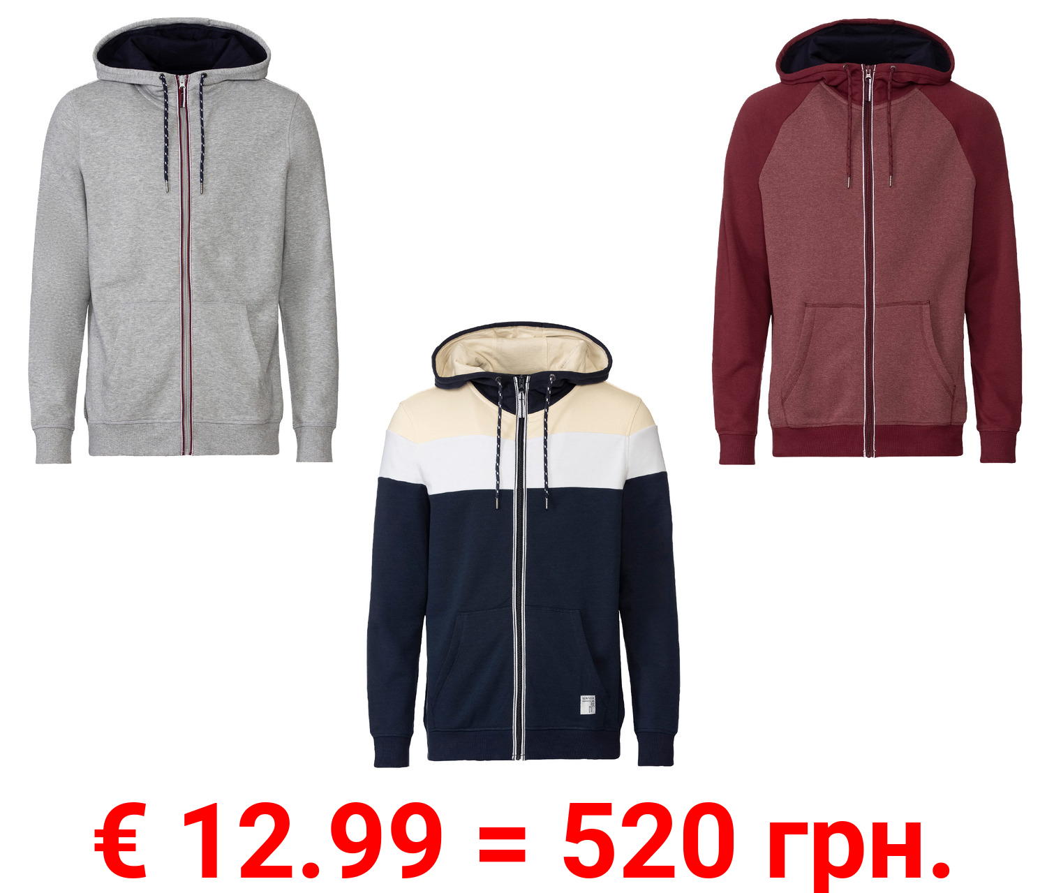 LIVERGY® Herren Sweatjacke mit Baumwolle