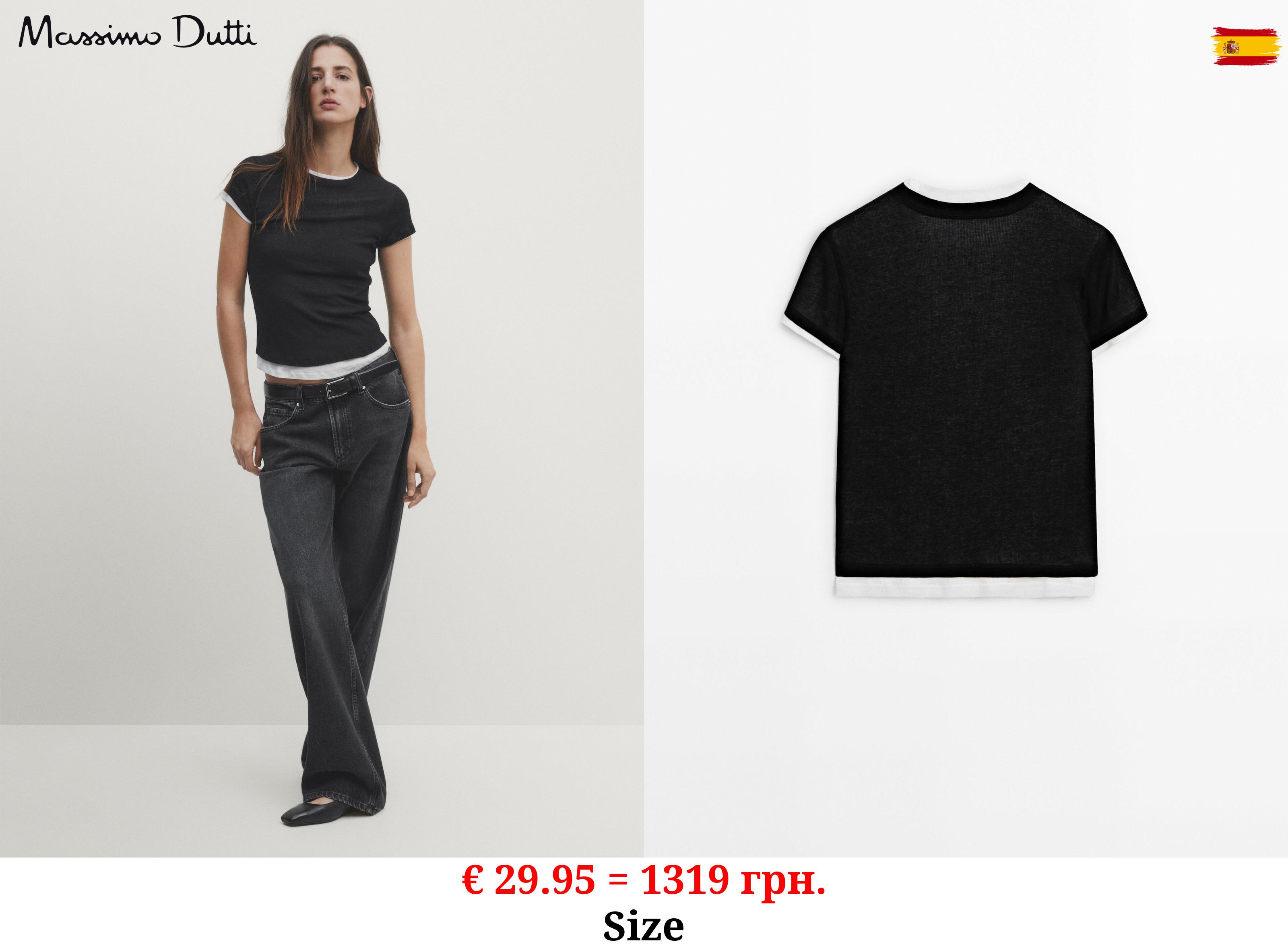 Ribbed double short sleeve T-shirt BLACK