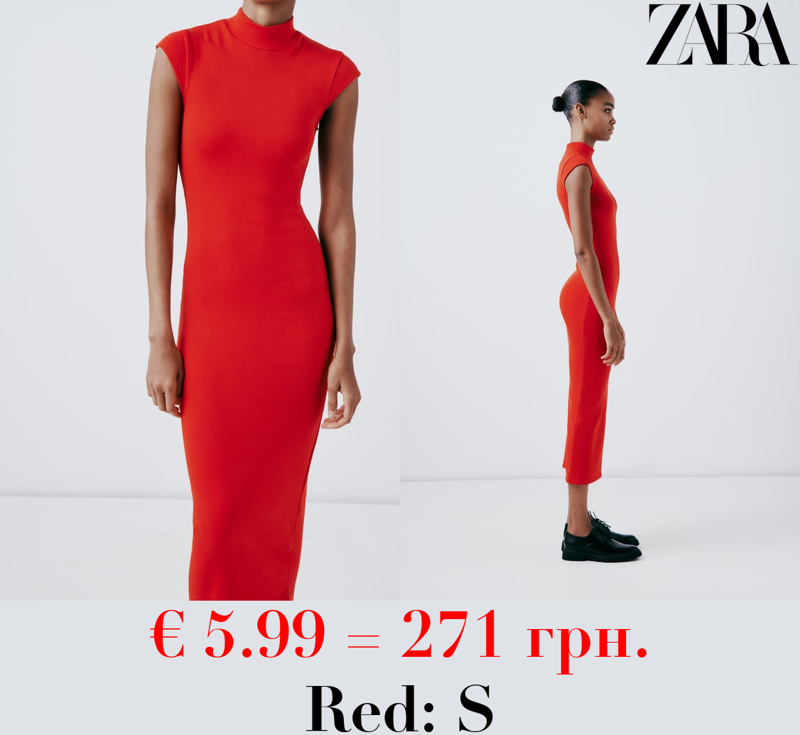 RIBBED MOCK TURTLENECK MIDI DRESS