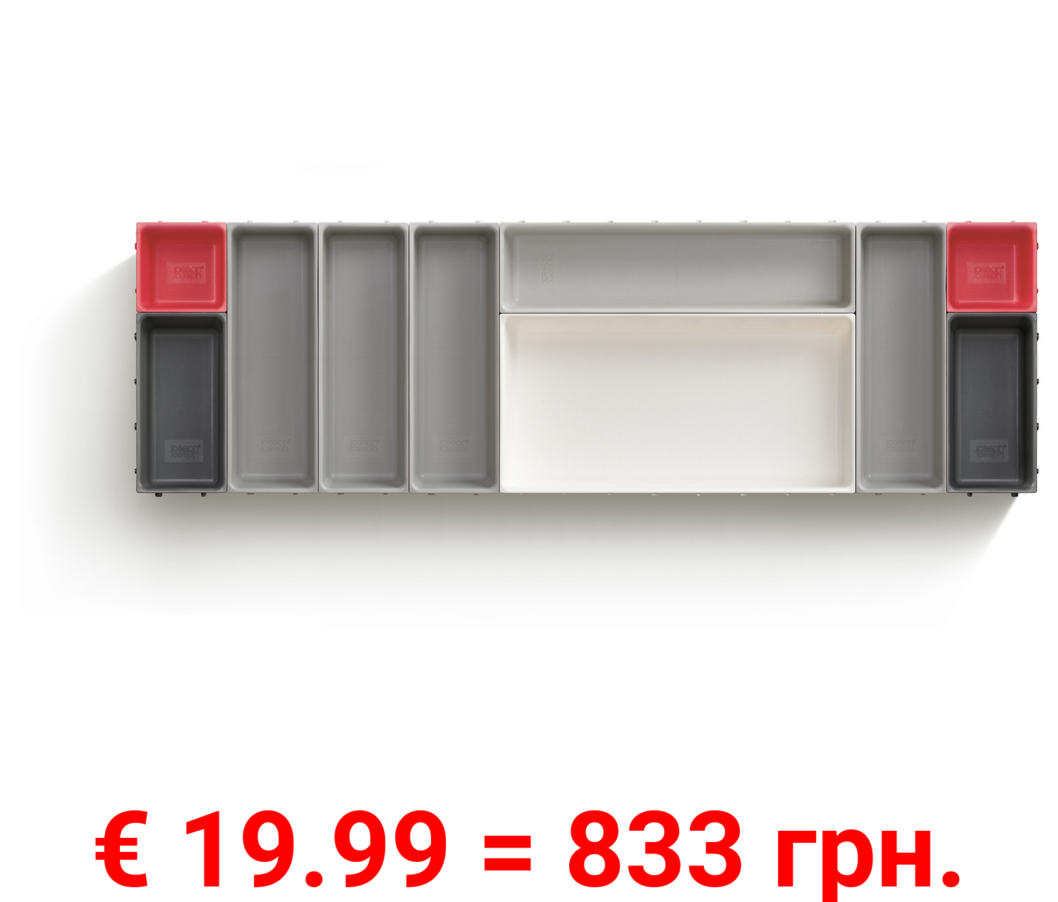 Joseph Joseph Duo Blox™ 10-teiliges Schubladen-Besteckeinsatz Set - Grau/Rot
