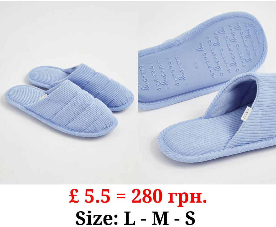 Light Blue Ribbed Mule Slippers