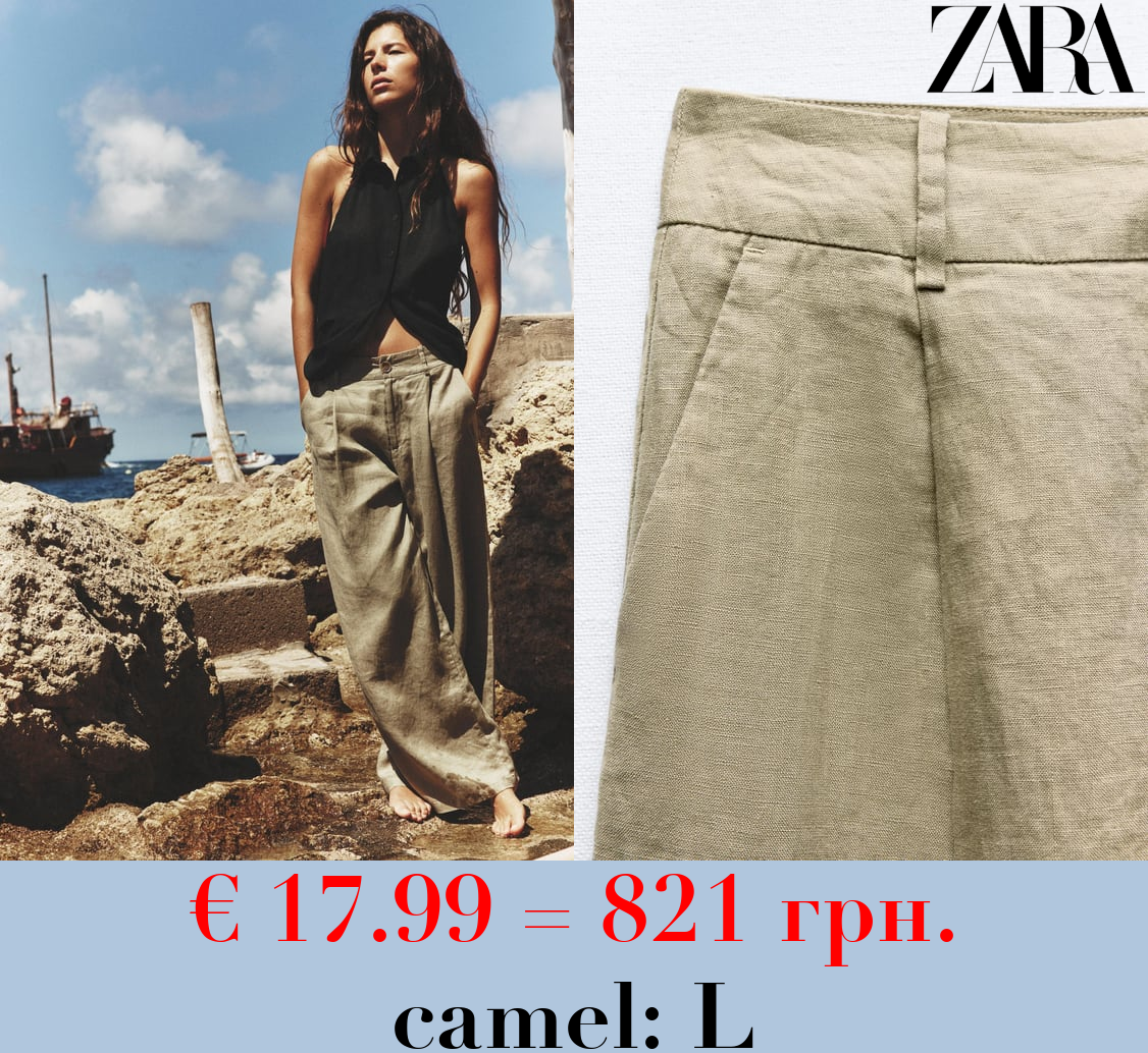 100% LINEN WIDE-LEG TROUSERS