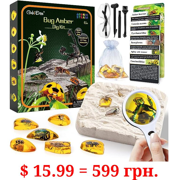 GobiDex Amber Dig Kit-Artificial Insect Resin, Excavate 6 Insects Specimens, STEM Geographic Educational Bugs Toys, Excavation Toys for Fun Bugs Party Favors, Science Kits for Kids Age 6-8 8-12