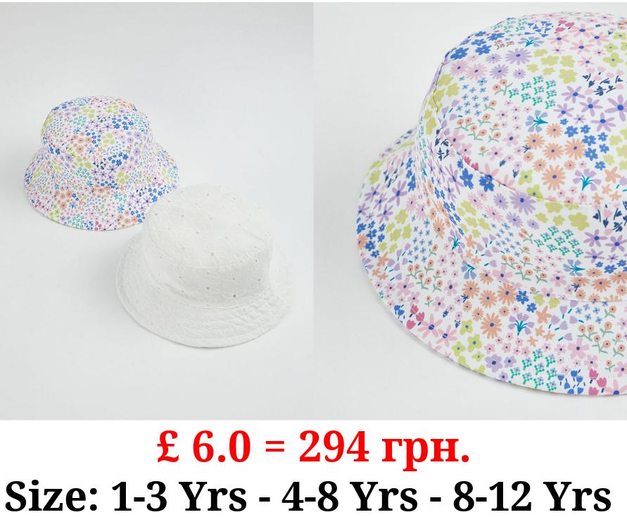 Ditsy Floral Embroidery Bucket Hats 2 Pack