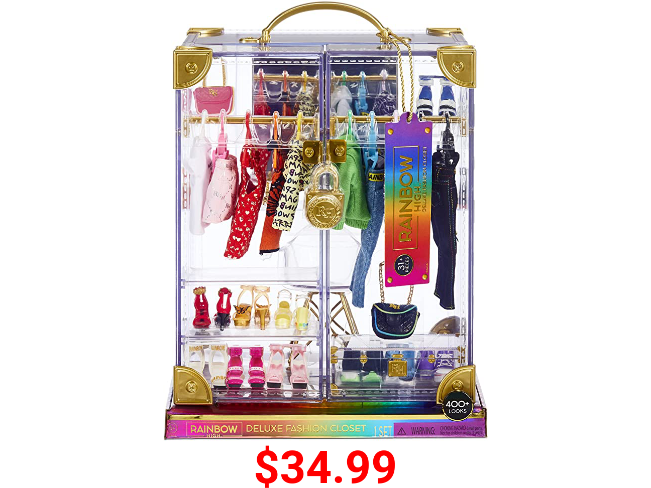 Rainbow High Deluxe Fashion Closet Playset–400+ Fashion Combinations! Portable Clear Acrylic Toy Closet Features 31+ Fashion Forward Pieces, Doll Clothing, Doll Accessories & Doll Storage | Ages 6-12