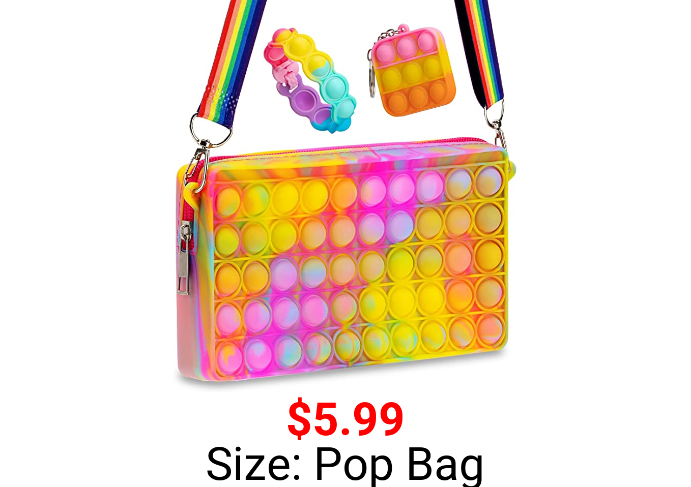 Pop Purse for Girls Shoulder Bag Fidget Toys Handbags Easter Gifts for Kids , Sensory Stress Relief Toy , Party Birthday Gifts for Kids ( Includes A Pop Keychain and Bracelet )