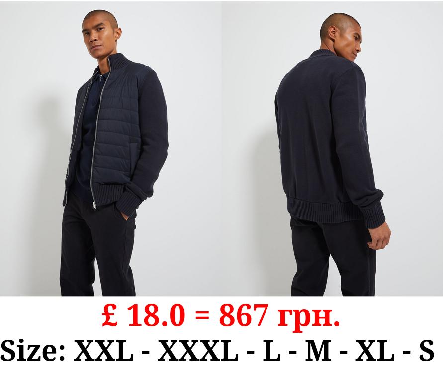 Navy Half Padded Zip Up Knitted Jacket