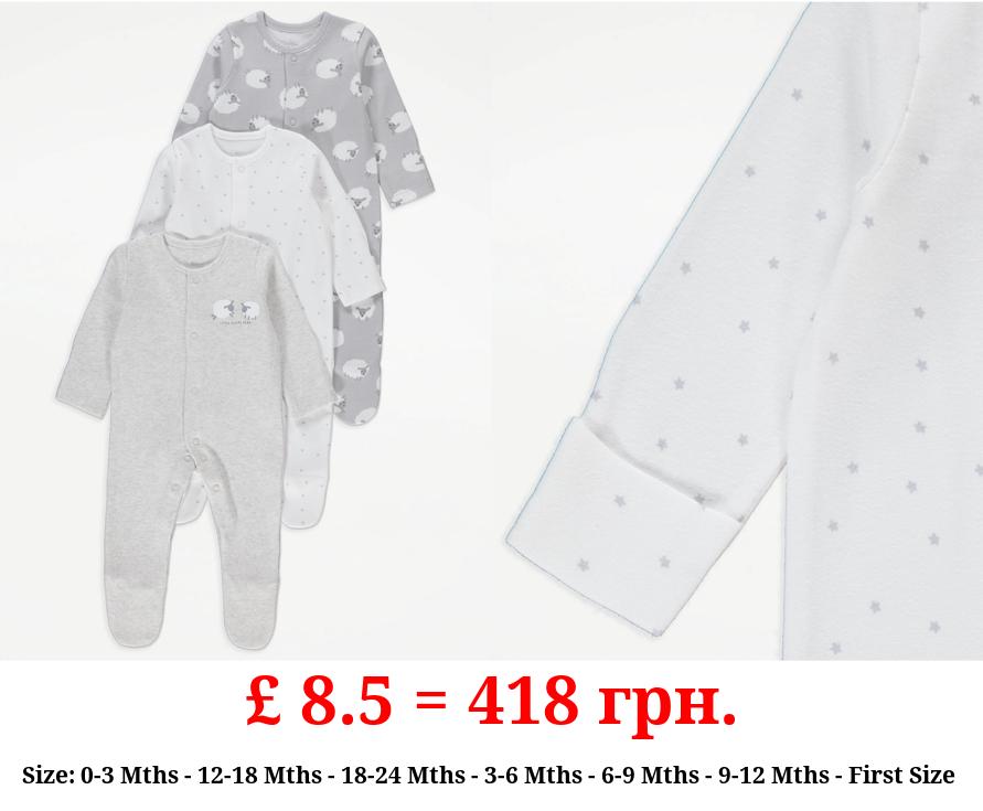 Grey Sheep Sleepy Head Sleepsuits 3 Pack
