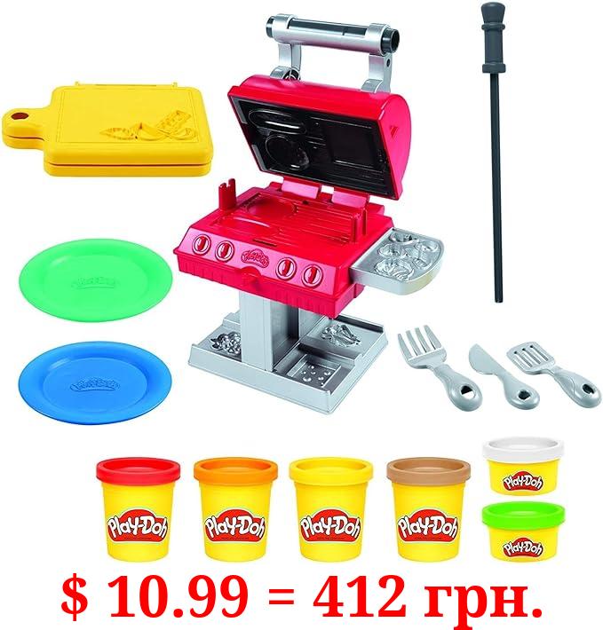 Play-Doh Kitchen Creations Grill 'n Stamp Playset for Kids 3 Years and Up with 6 Non-Toxic Modeling Compound Colors and 7 Barbecue Toy Accessories