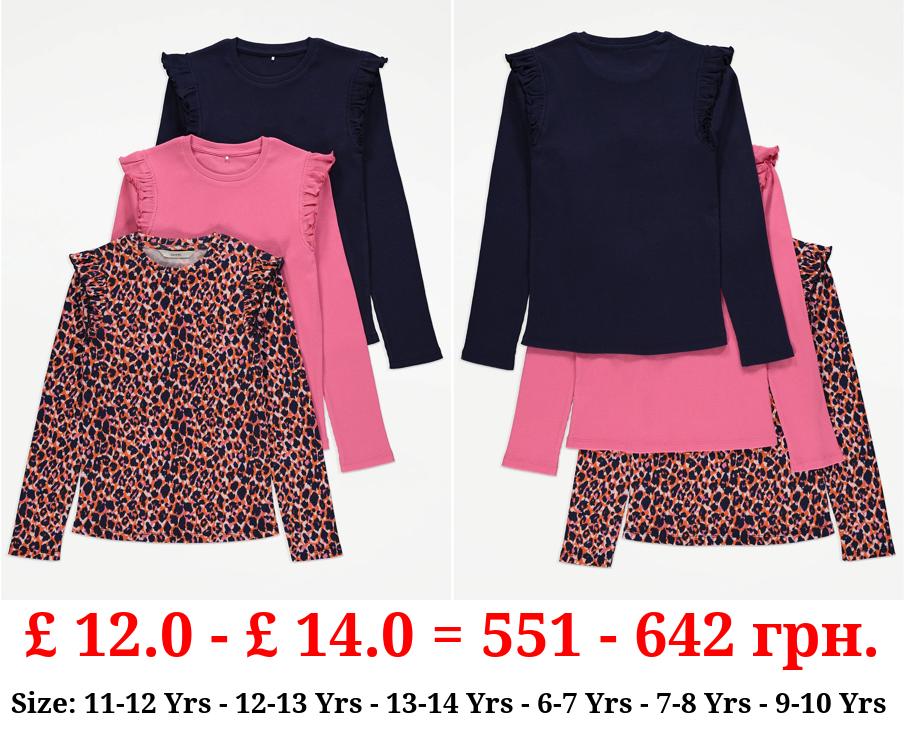 Ribbed Frill Long Sleeve Tops 3 Pack