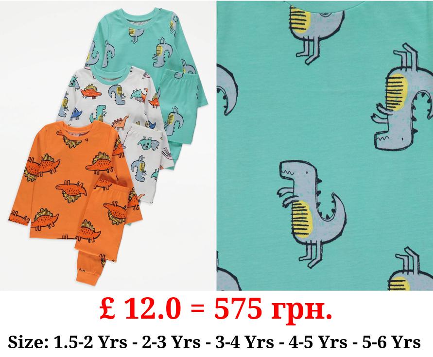 Bright Dinosaur Long Sleeve Pyjamas 3 Pack