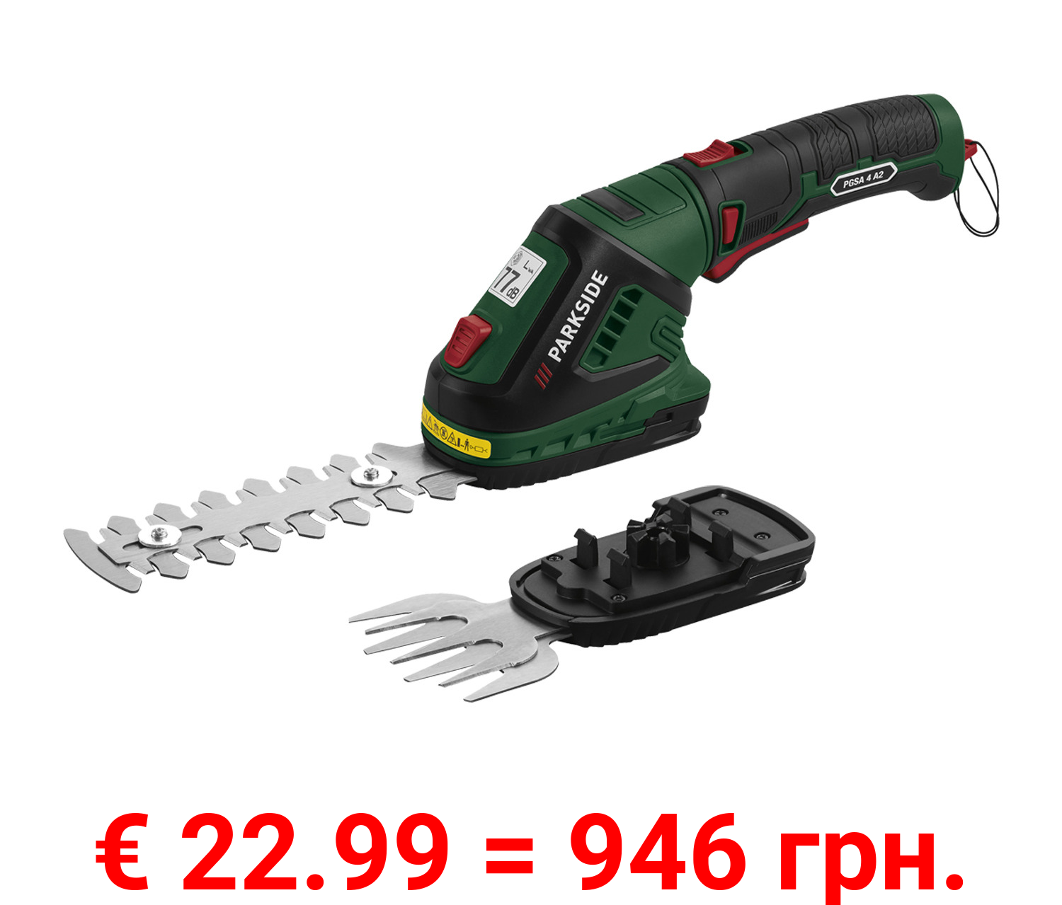 PARKSIDE® 4 V Akku-Gras und Strauchschere »PGSA 4 A2«, um 180° drehbarer Softgriff