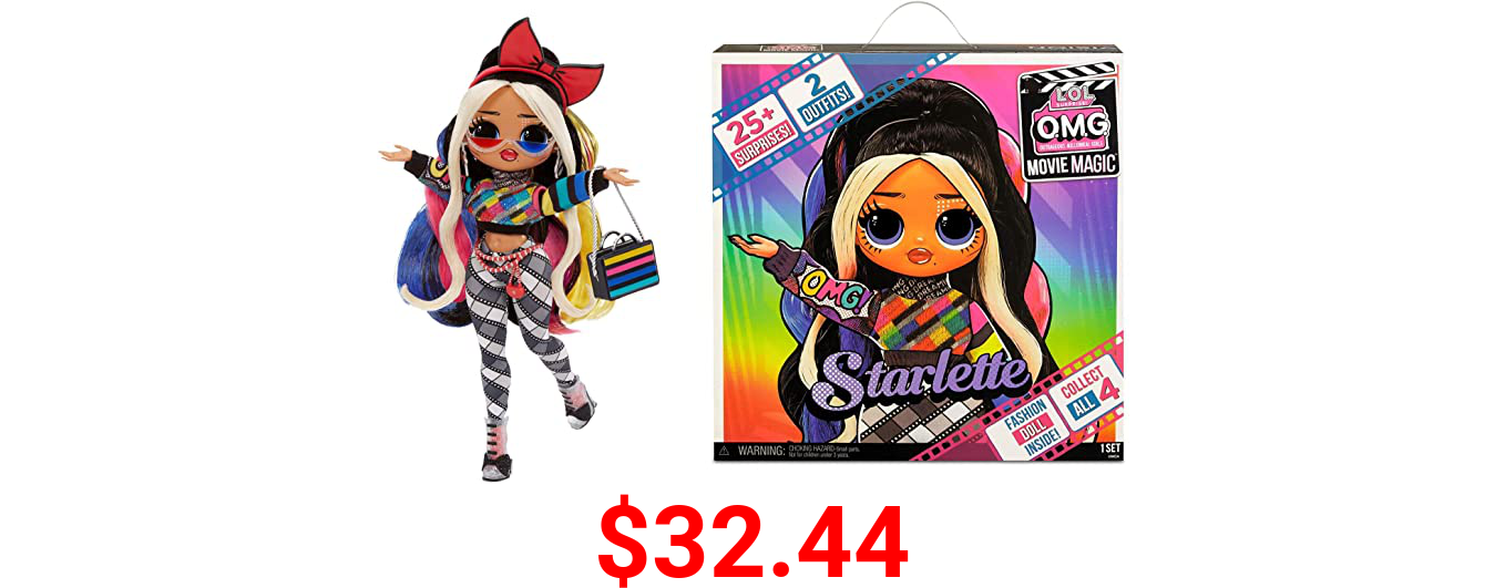 LOL Surprise OMG Movie Magic Starlette Fashion Doll with 25 Surprises Including 2 Outfits, 3D Glasses, Movie Accessories, Reusable Playset– Gift for Kids, Toys for Girls Boys Ages 4 5 6 7+ Years Old