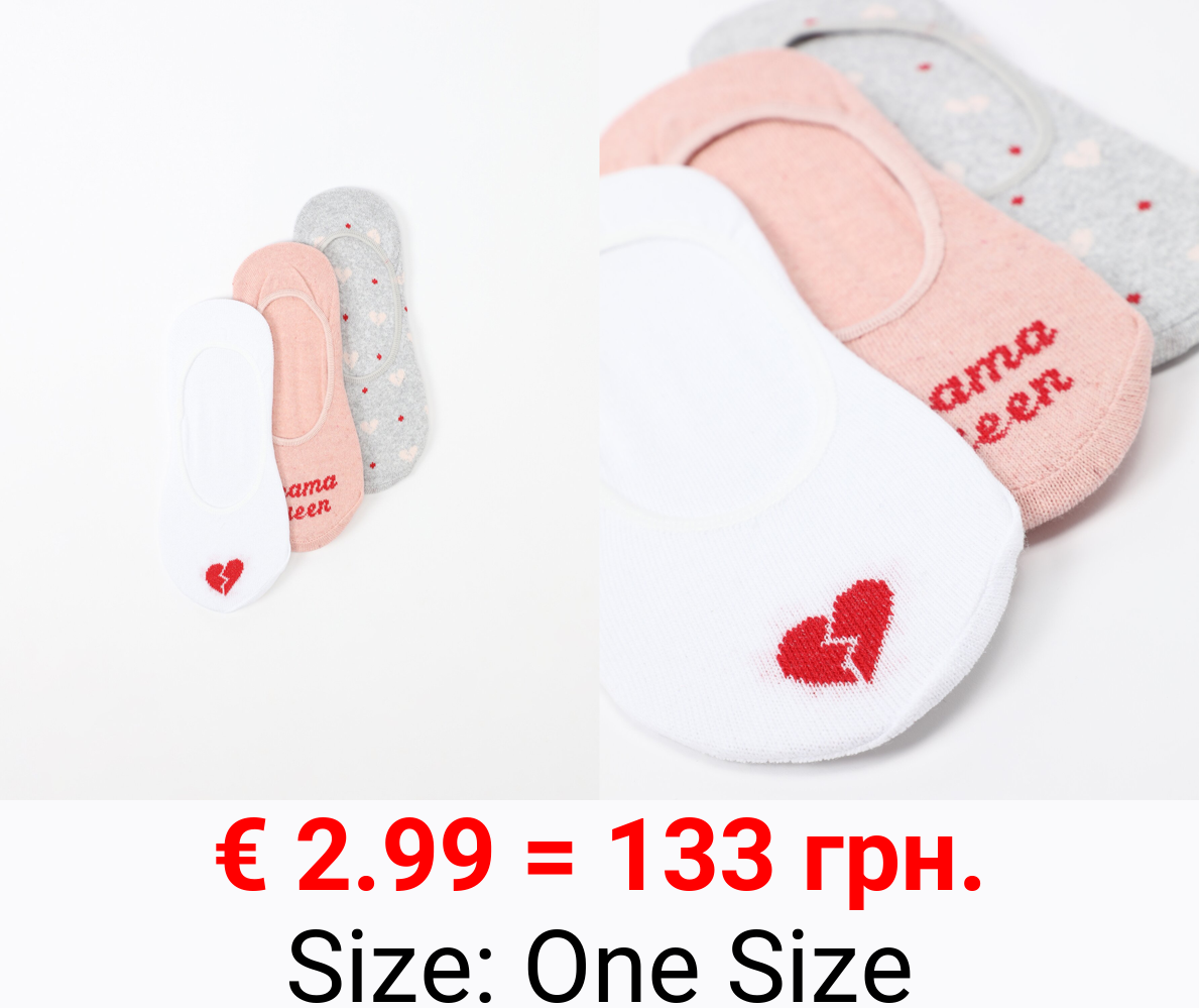 Pack of 3 pairs of contrast no-show socks.