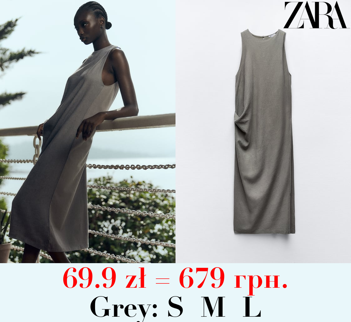 CONTRAST LINEN BLEND DRESS