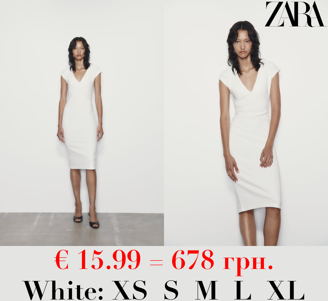 FITTED V-NECK MIDI DRESS