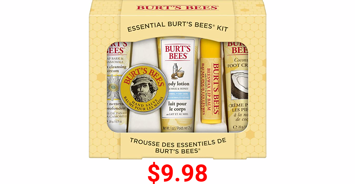 Burt's Bees Gift Set, 5 Essential Products, Deep Cleansing Cream, Hand Salve, Body Lotion, Foot Cream & Lip Balm, Travel Size