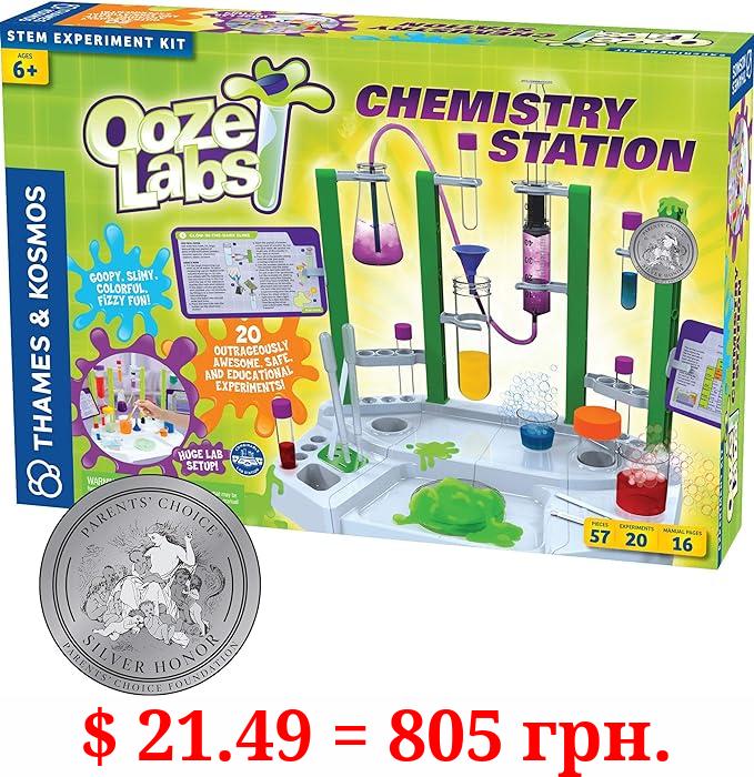 Thames & Kosmos Ooze Labs Chemistry Station Science Experiment Kit, 20 Non-Hazardous Experiments Including Safe Slime, Chromatography, Acids, Bases & More, Multi-Color