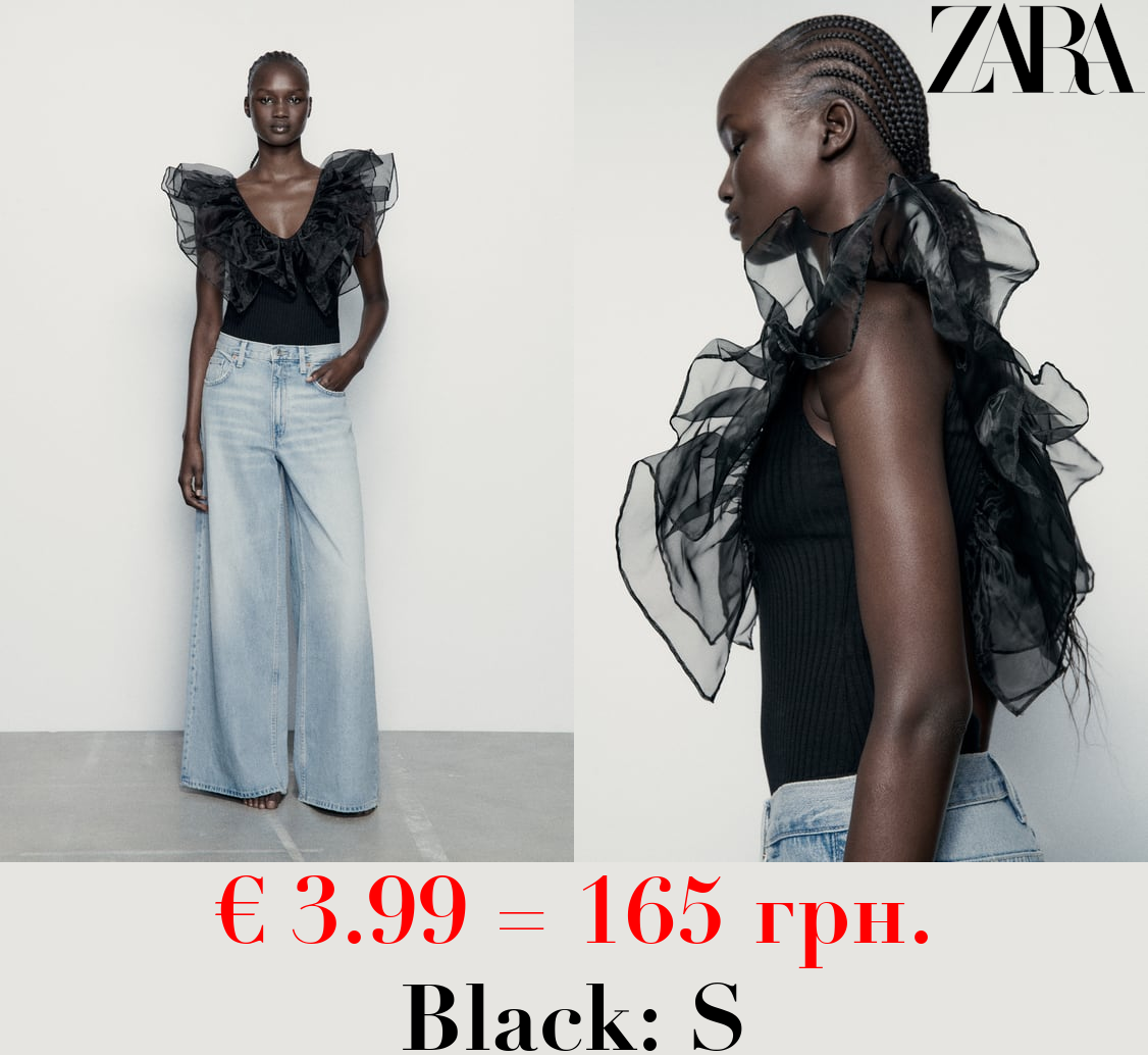 RIBBED BODYSUIT WITH ORGANZA RUFFLES