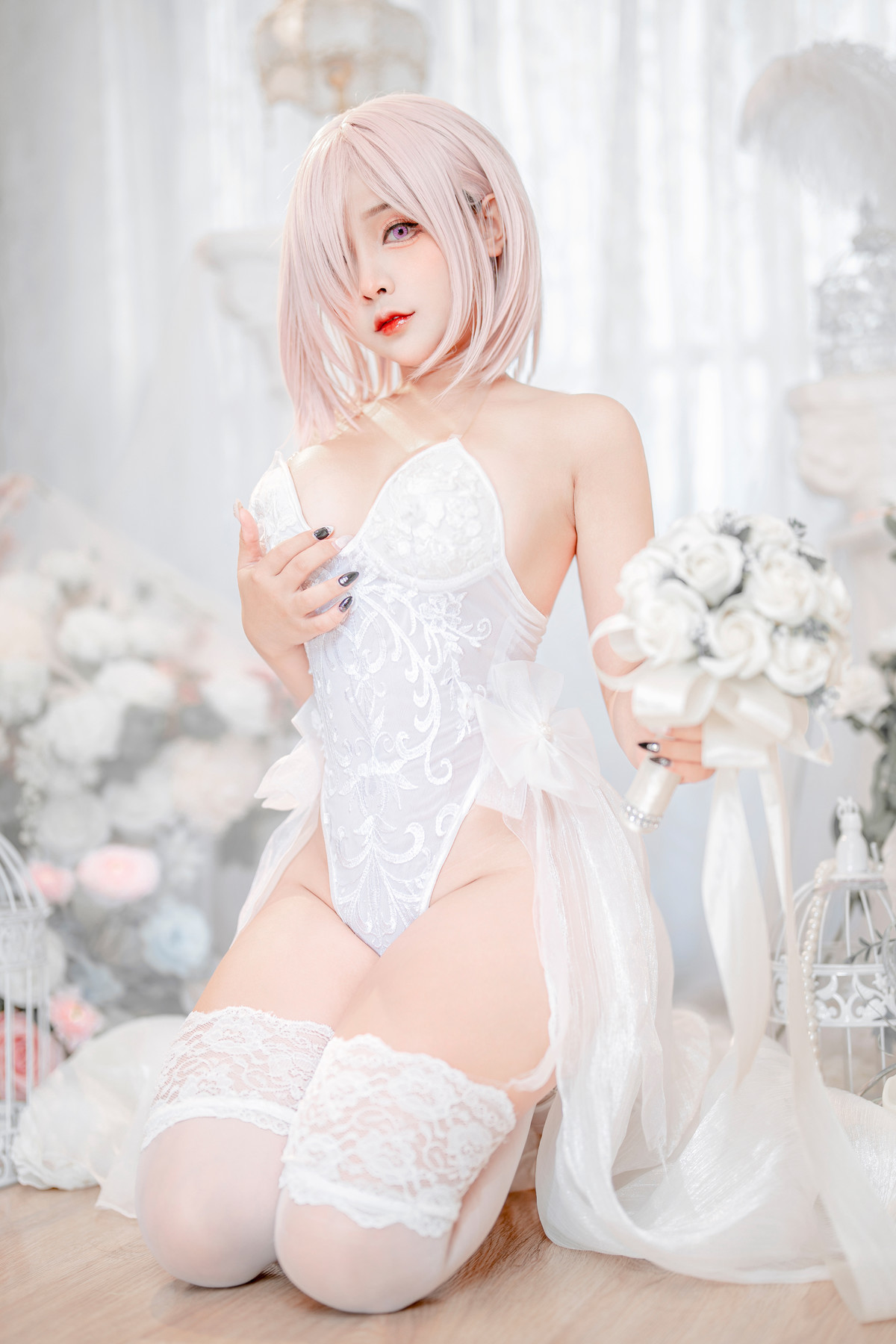 Cosplay SayoMomo小桃 Mashu White Lingerie Body Oi 4