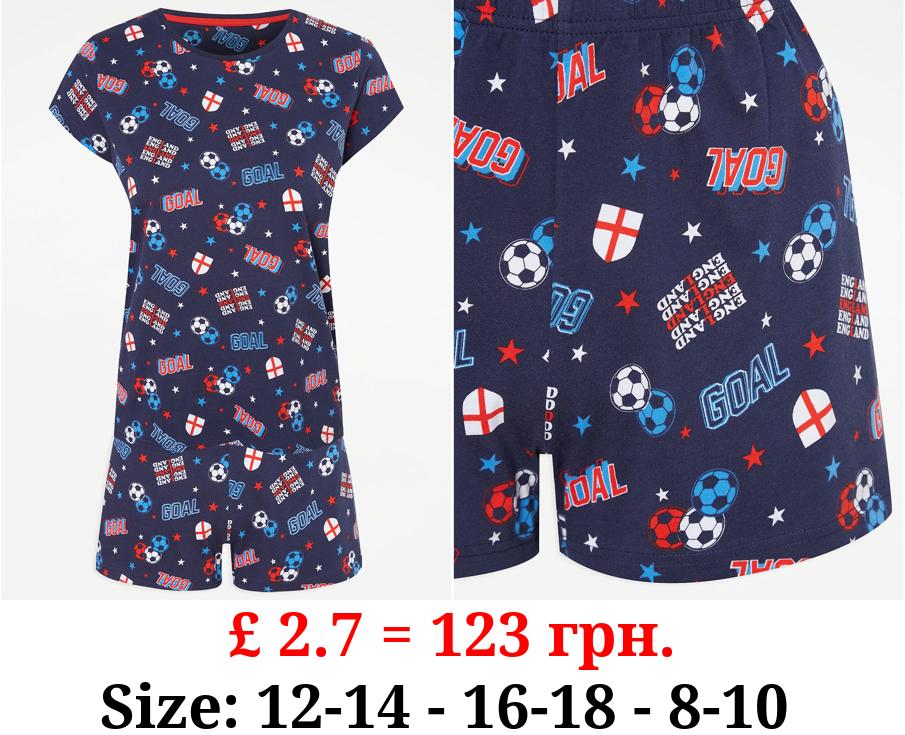 Navy Football Print Matching Family Adults Short Pyjamas