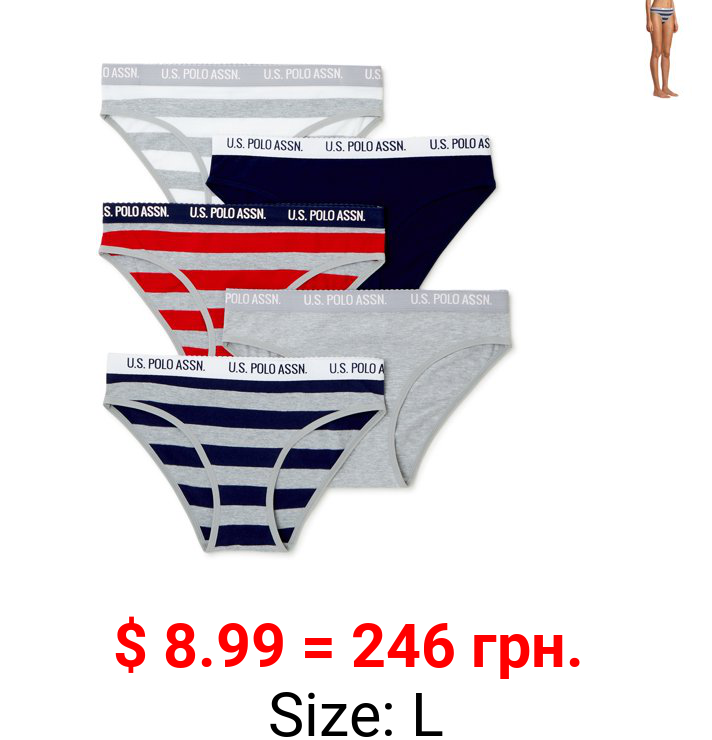 U.S. Polo Assn. Women's 5 Pack Cotton High-Cut Panty Underwear Set