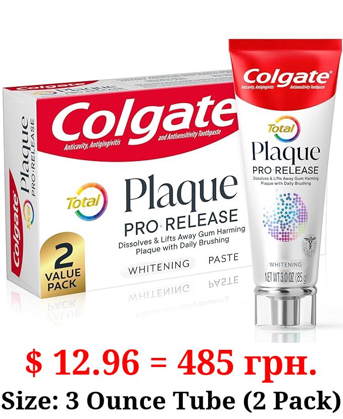 Colgate Total Plaque Pro Release Whitening Toothpaste, 2 Pack, 3.0 Oz Tubes