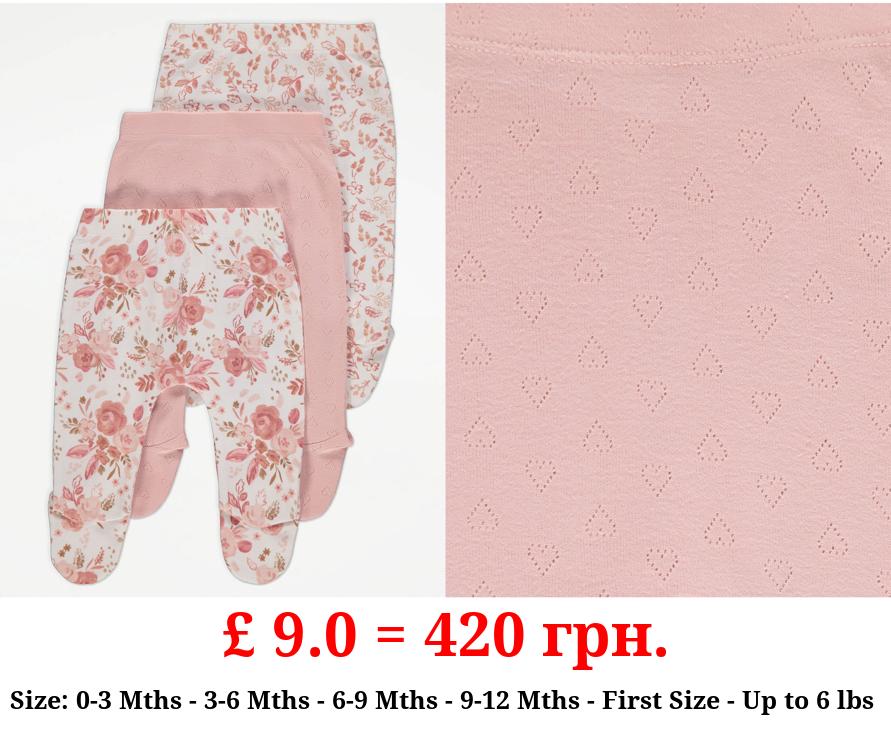 Pink Floral Footed Leggings 3 Pack