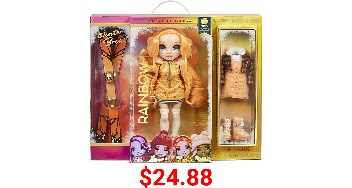 Rainbow High Winter Break Poppy Rowan – Orange Fashion Doll and Playset with 2 Designer Outfits, Pair of Skis and Accessories