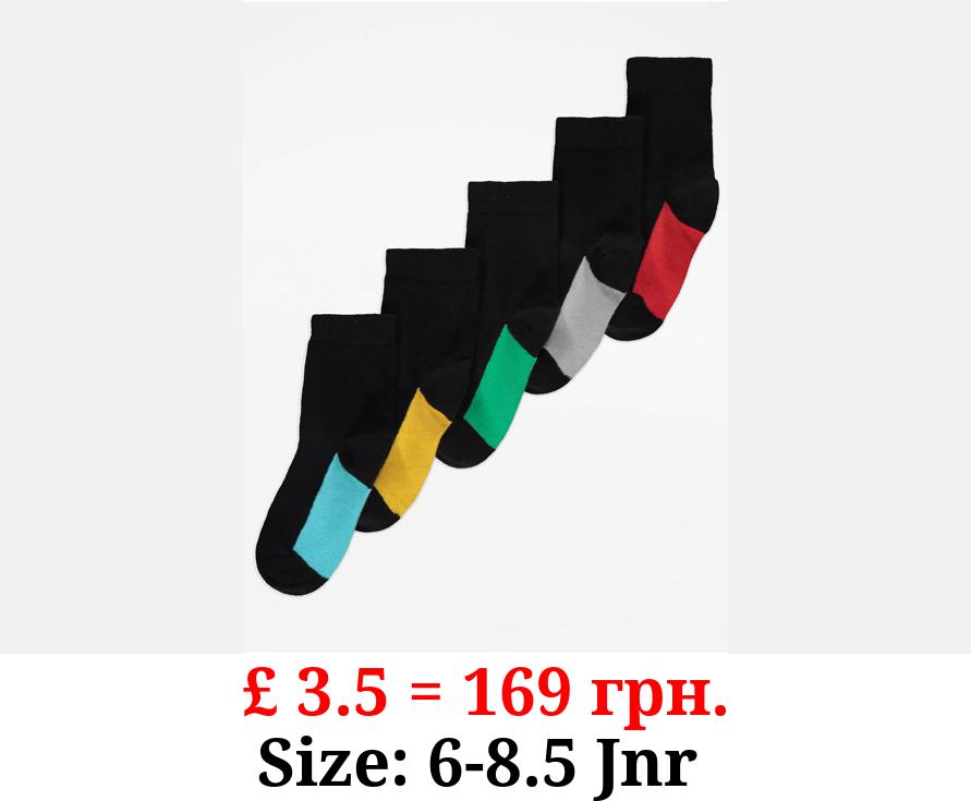 Black Contrast Footbed Cotton Rich Socks 5 Pack