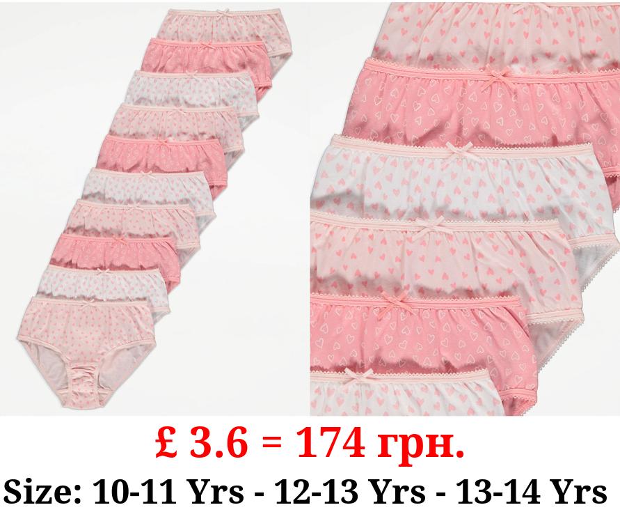 Pink Heart Print Briefs 10 Pack