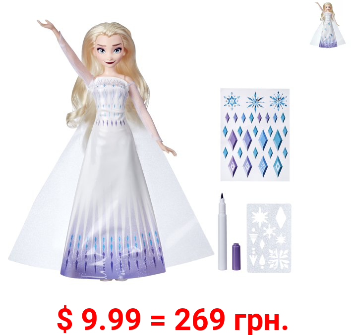 DIsney's Frozen 2 Design-a-Dress Elsa Doll with Stickers, Marker, and Stencil