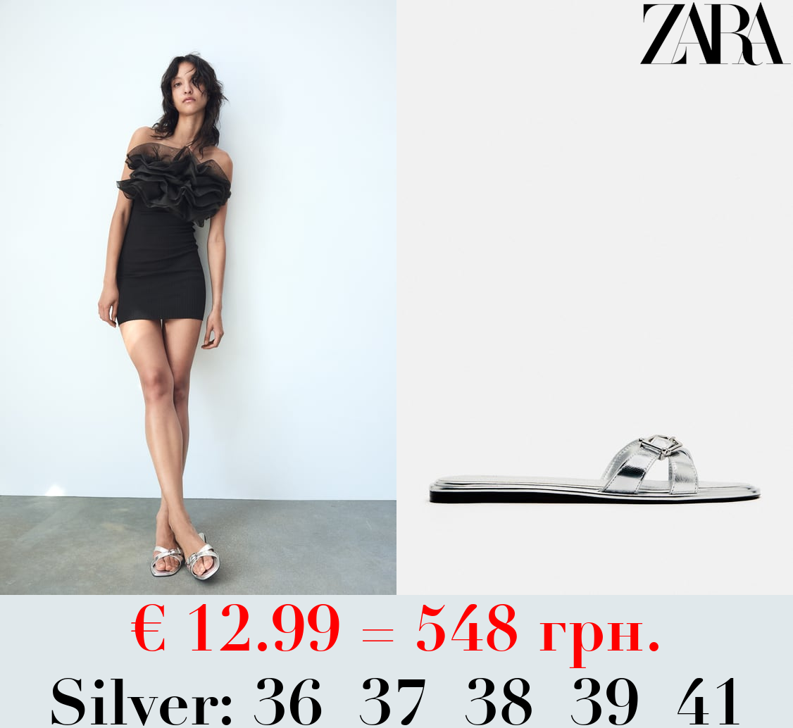 CRISS-CROSS BUCKLED SLIDER SANDALS