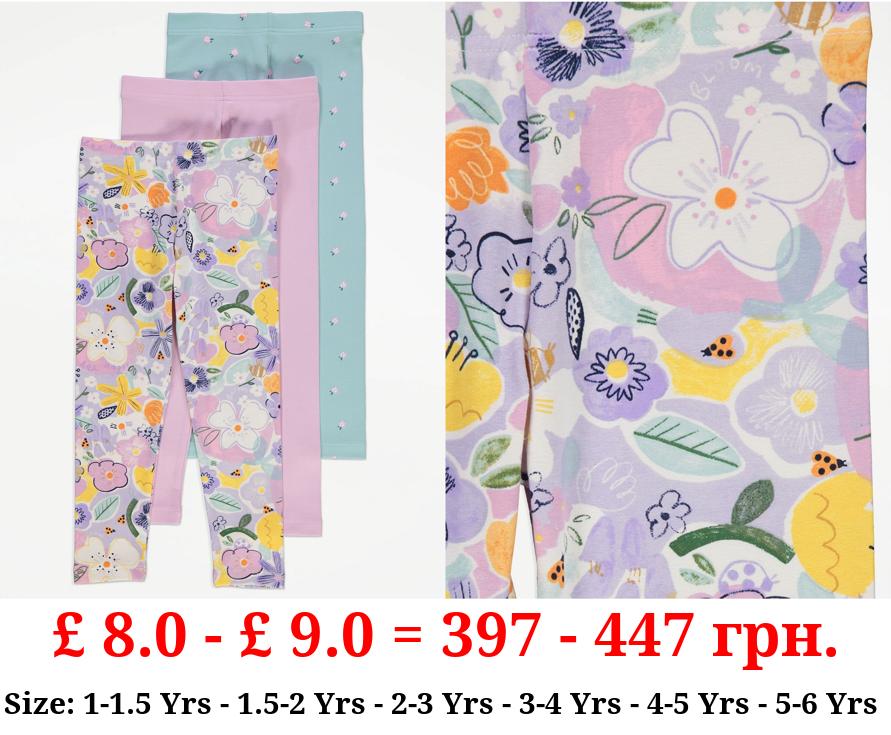 Pastel Floral Leggings 3 Pack