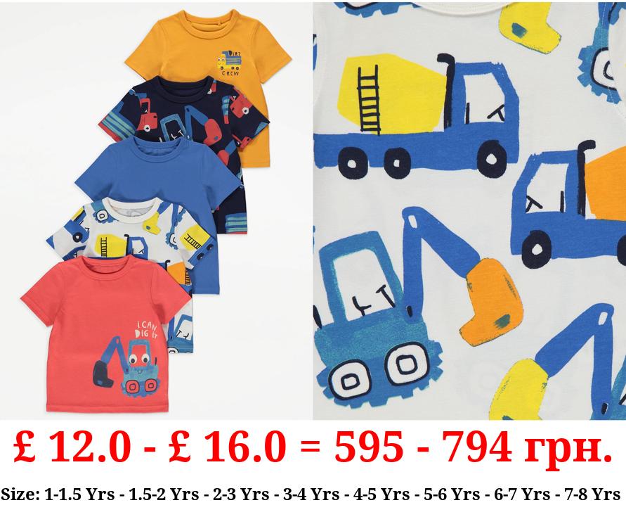 Digger Truck T-Shirts 5 Pack