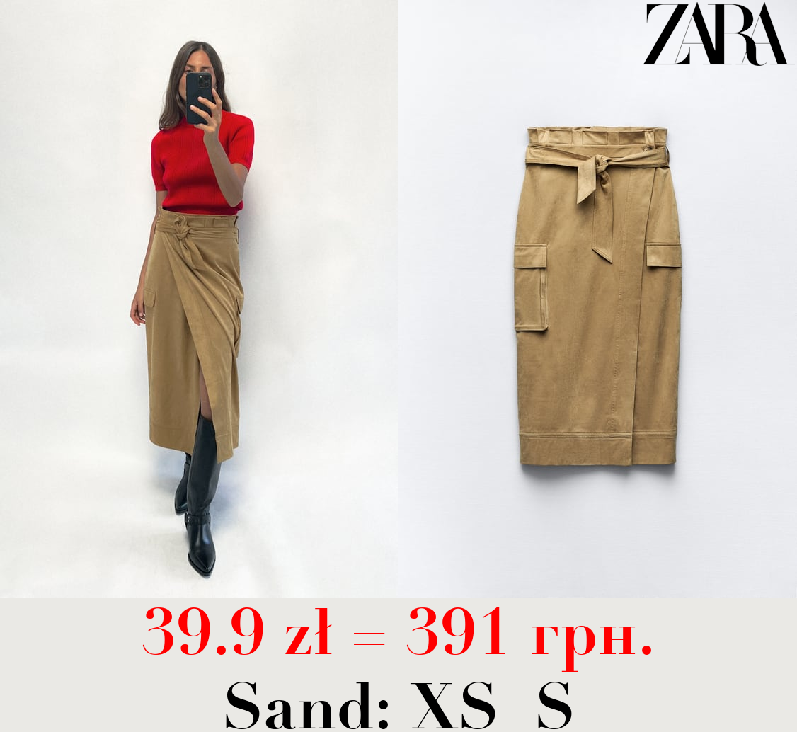FAUX SUEDE PAPERBAG MIDI SKIRT