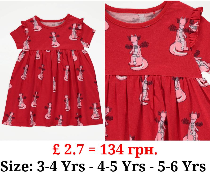 Red Welsh Dragon Frill Trim Sleeve Dress
