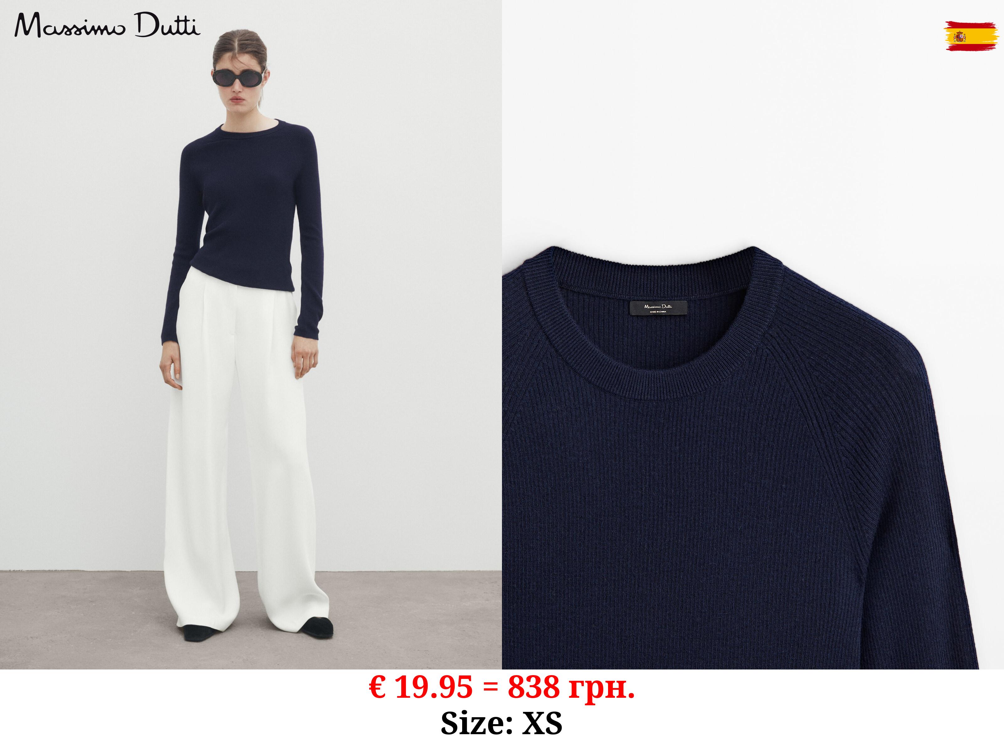 Crew neck ribbed knit sweater NAVY BLUE