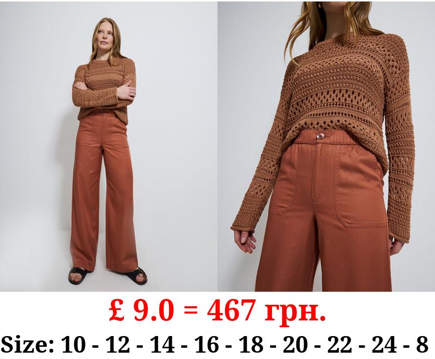 Rust Patch Pocket Wide Leg Trousers