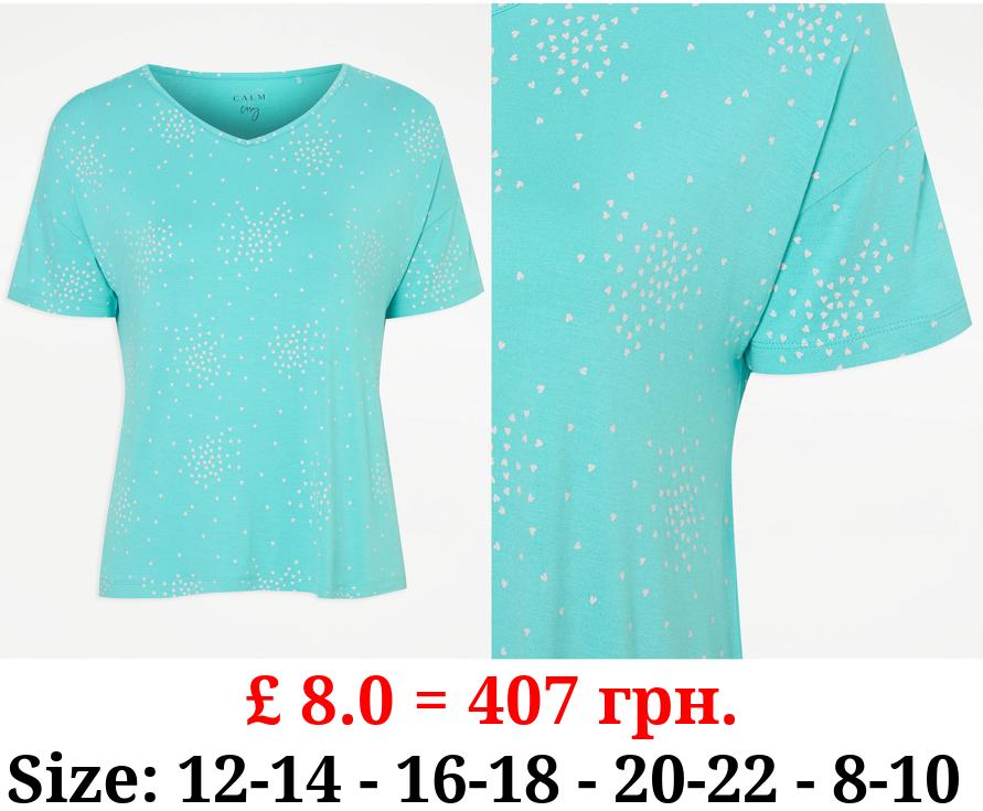Turquoise Heart Print Pyjama Top