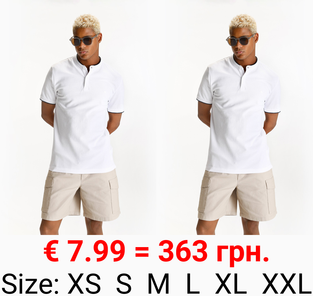 Polo shirt with embroidered stand collar