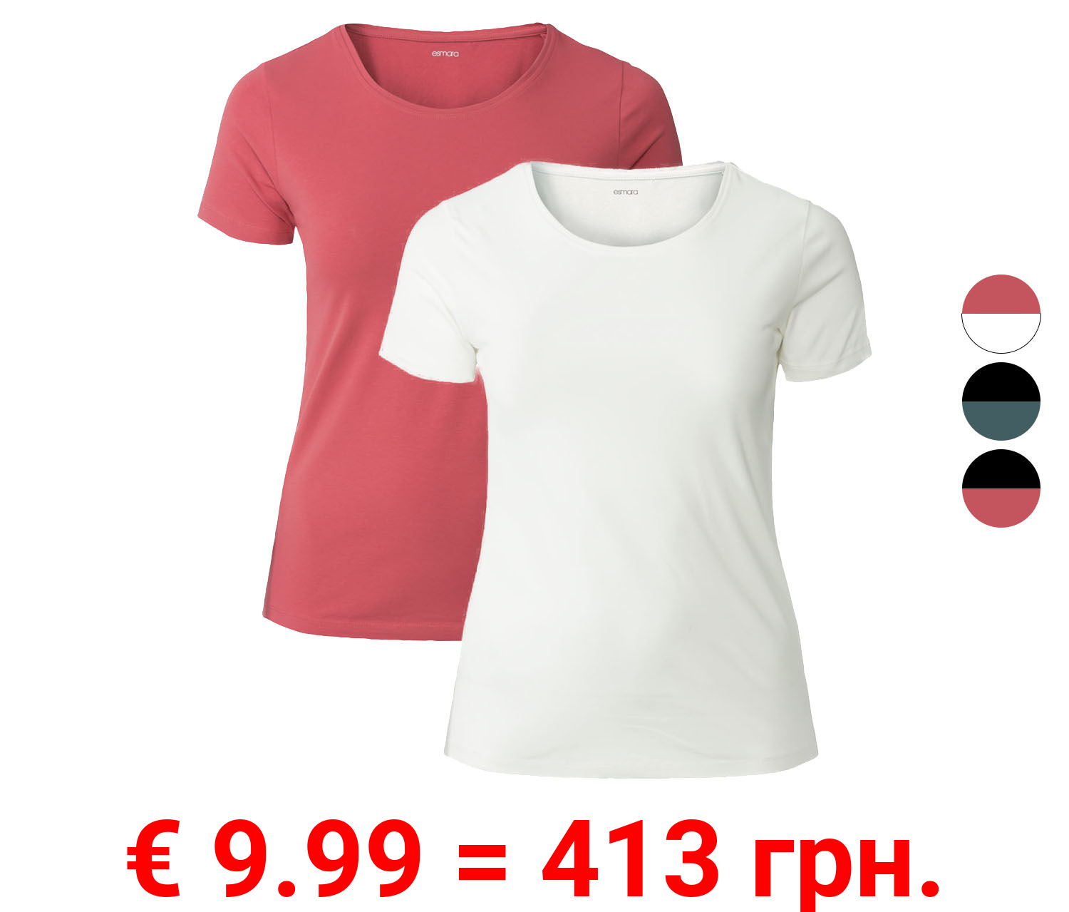 esmara® Damen T-Shirts, 2 Stück, mit hohem Baumwollanteil