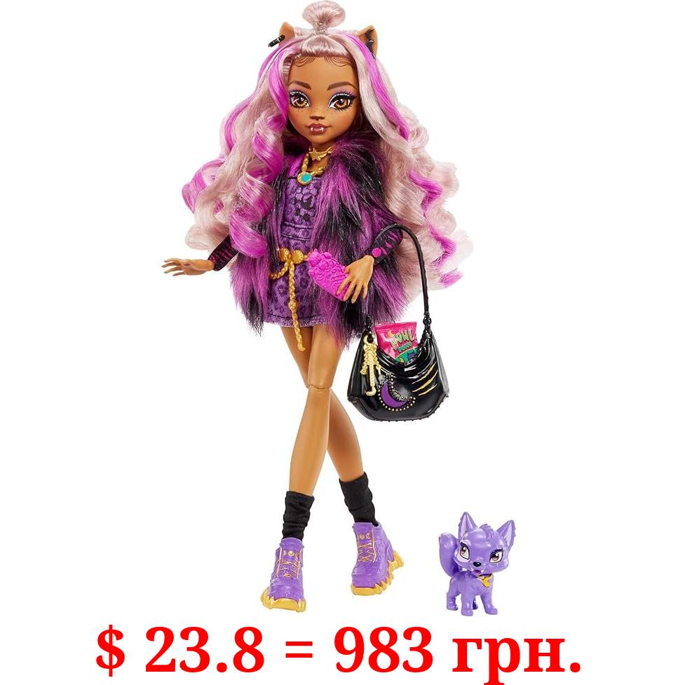 Monster High Doll, Clawdeen Wolf with Purple Streaked Hair in Signature Look with Fashion Accessories & Pet Dog Crescent