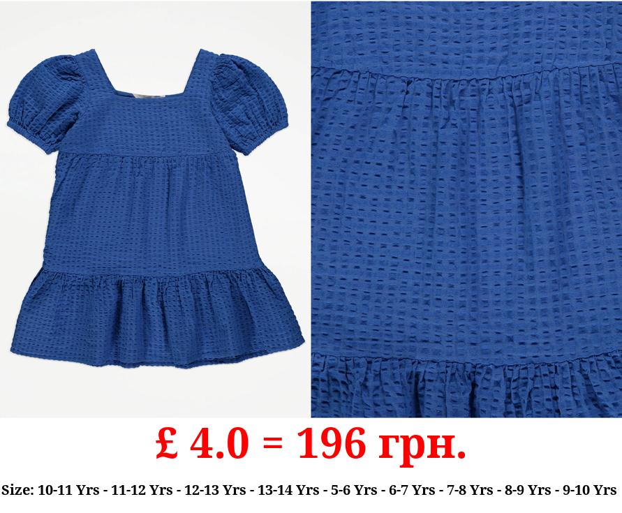 Blue Textured Tiered Dress